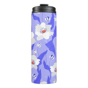 White Poppies: Hand-Drawn Purple Seamless Thermal Tumbler