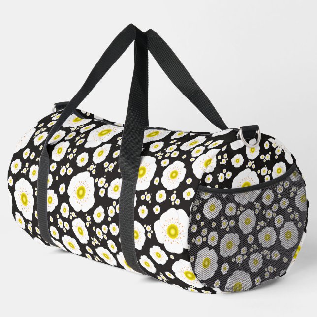 White Poppies Large Duffel Bag (Right Corner)