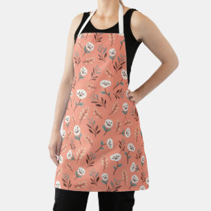 White Poppies on Bold Red Apron