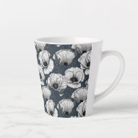 White poppies on navy