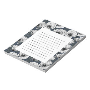 White poppies on navy notepad