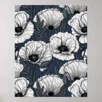 White poppies on navy