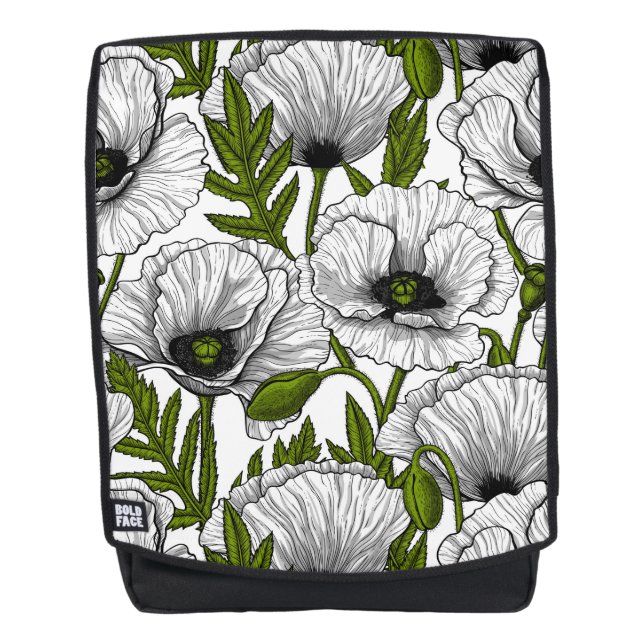 White poppies on white backpack (Front)