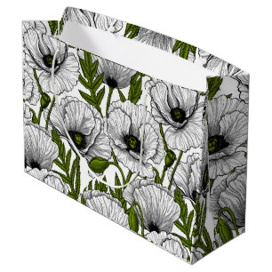 White poppies on white large gift bag