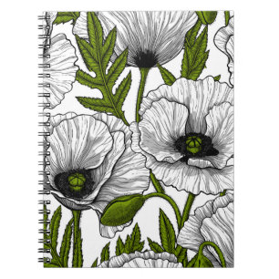 White poppies on white notebook