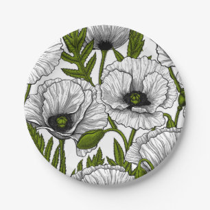 White poppies on white paper plate
