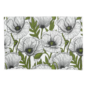 White poppies on white pillowcase