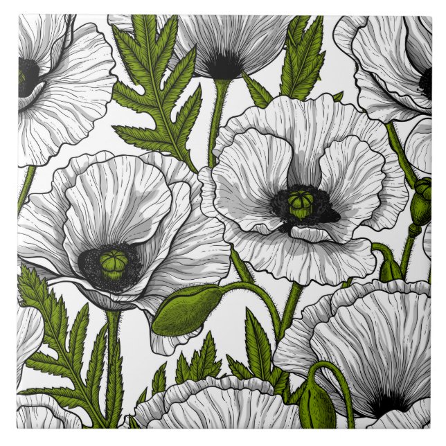 White poppies on white tile (Front)