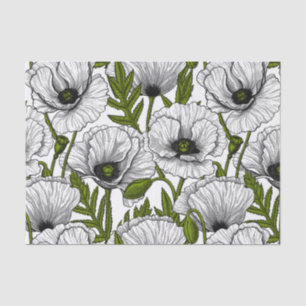 White poppies on white tissue paper