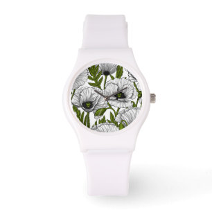 White poppies on white watch