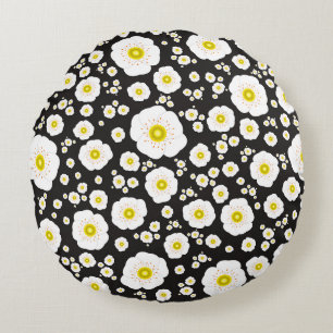 White Poppies Round Throw Pillow
