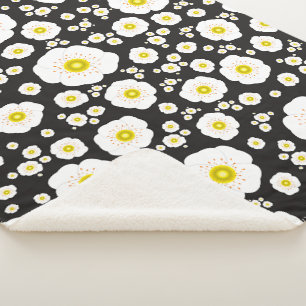 White Poppies Sherpa Blanket (3 Sizes)