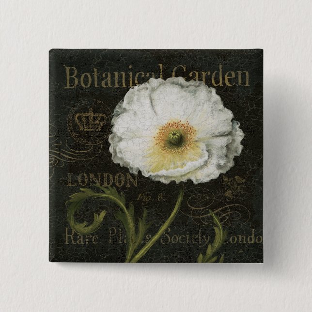 White Poppy Blossom 2 Inch Square Button (Front)
