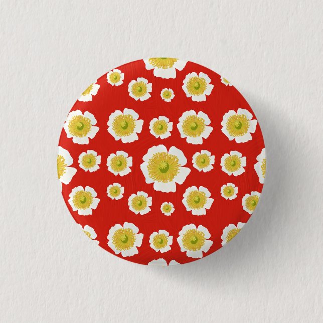 White Poppy Design on Button (Front)