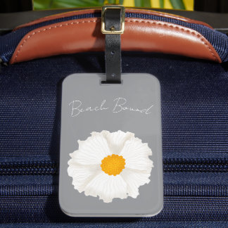 White Poppy Flower Grey Luggage Tag