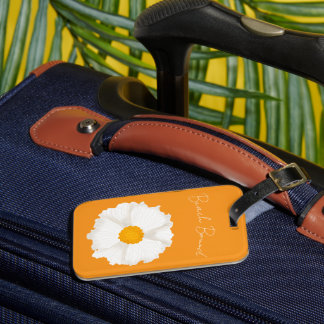 White Poppy Flower Yellow Luggage Tag