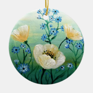 White poppy flowers ceramic ornament