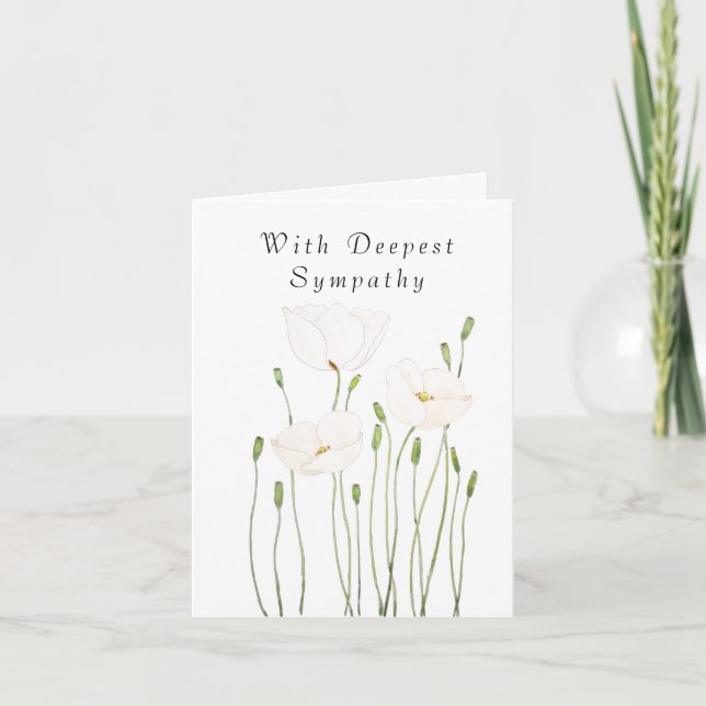 white poppy Thinking Of You Sympathy Card (Front)