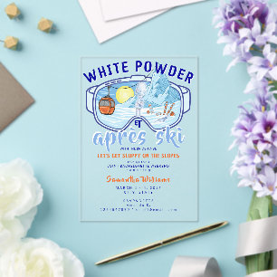 White Powder & Apres Ski Mountain Ski Bachelorette Acrylic Invitations