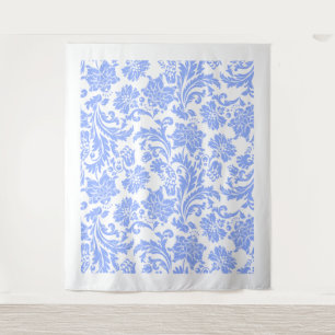 White powder blue vintage floral damask pattern tapestry