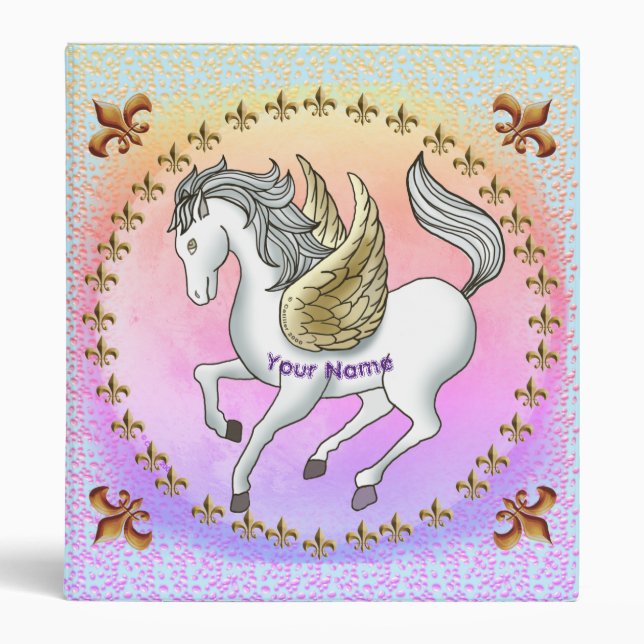 White Prancing Pegasus Unicorn binder (Front)