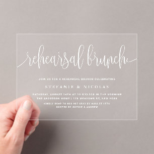 White Pretty Calligraphy Rehearsal Brunch Acrylic Invitations