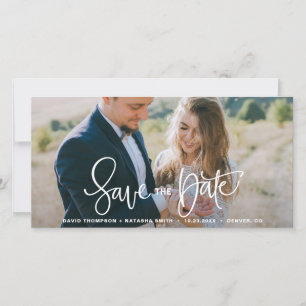 White Pretty Hand Lettering Save the Date Photo