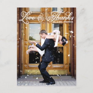 White Pretty Script Photo Wedding Thank You Postcard