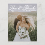 White Pretty Script Wedding Thank You Postcard<br><div class="desc">Photo wedding thank you postcard featuring white whimsical script. Similar items are available in my store.</div>