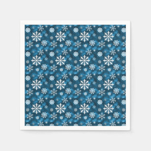 White Pretty Snowflakes On Winter Blue Background Napkin