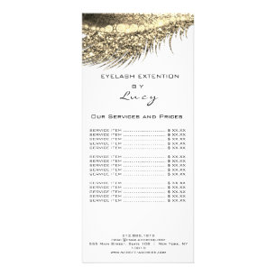White Price List Lashes Extension Glitter Gold Rack Card