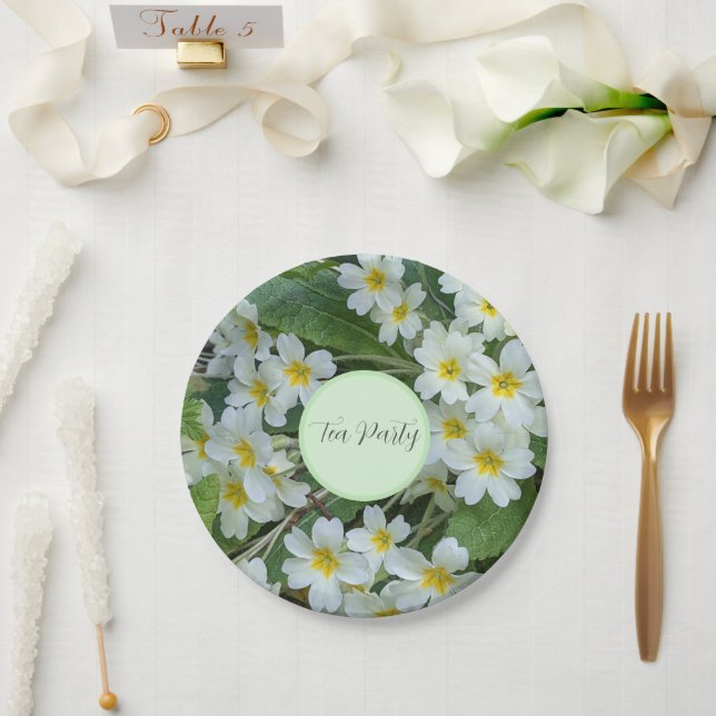 White Primroses Floral Tea Party Paper Plate (Wedding)
