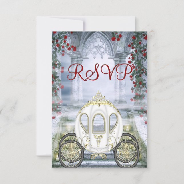 White Princess Carriage Enchanted RSVP Card (Front)