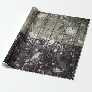 White print on brown wood wrapping paper