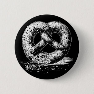 White Print Plain Sketchy Pretzel  2 Inch Round Button