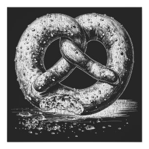 White Print Plain Sketchy Pretzel Poster