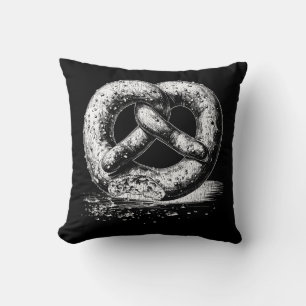 White Print Plain Sketchy Pretzel Throw Pillow