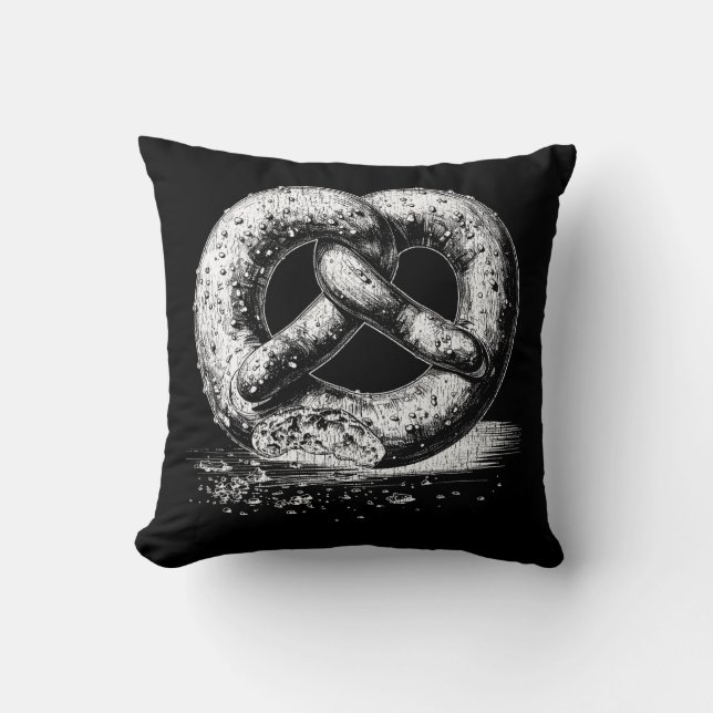 White Print Plain Sketchy Pretzel Throw Pillow (Front)