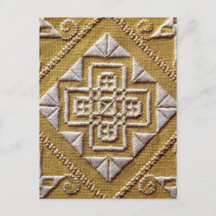 White PRINTED embroidery 1 on linen custom Postcard