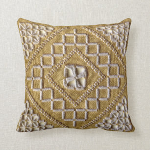 White PRINTED embroidery on linen custom Throw Pillow