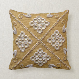 White PRINTED embroidery on linen custom Throw Pillow