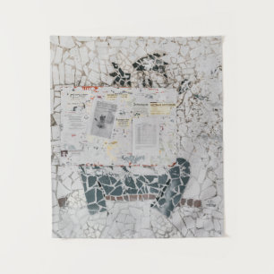 White printer paper on white and grey concrete wal tapestry
