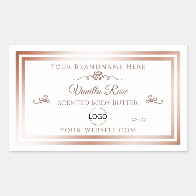 White Product Label with Rose Gold Frame and Logo (Front)