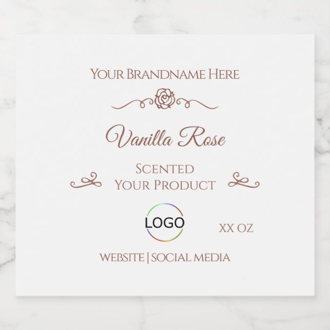 White Product Label with Rose Gold Frame and Logo (Single Label)