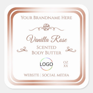 White Product Label with Rose Gold Frame and Logo