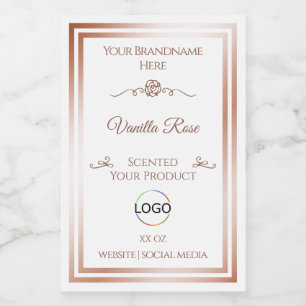 White Product Label with Rose Gold Frame and Logo