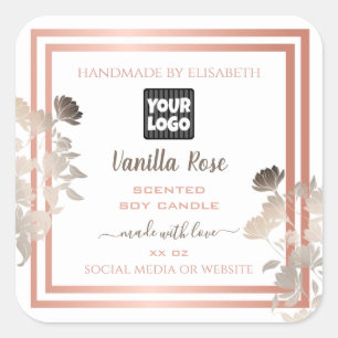 White Product Labels with Logo and Rose Gold Frame