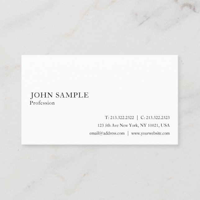 White Professional Clean Plain Elegant Modern Business Card (Front)