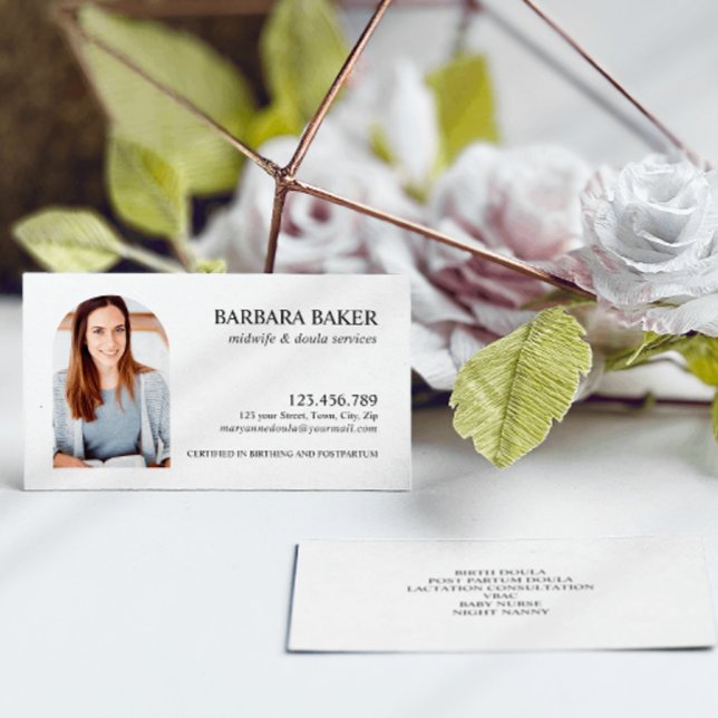 White Professional Midwife Doula Photo Arch  Business Card (Creator Uploaded)