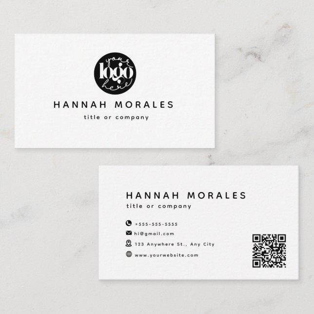 White Professional QR Code Business Logo Card (Front/Back)